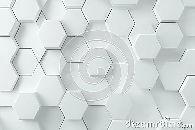 A minimalist 3D background featuring white hexagonal tiles arranged in a smooth, uniform pattern. Stock Photo