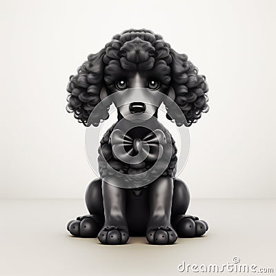 Minimalist 3d Black Poodle Sculpture With Bow - Symbolic Monochrome Design Cartoon Illustration