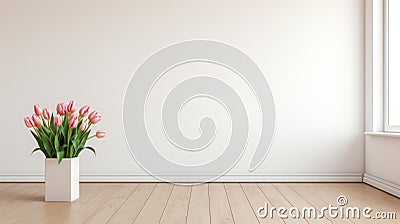 Minimalist 3d Render Of Beautiful Tulip Vase In Empty Room Stock Photo