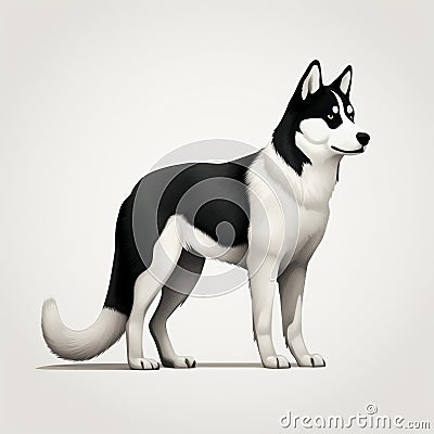 Minimalist 3d Rendering Of Siberian Husky In Profile Cartoon Illustration