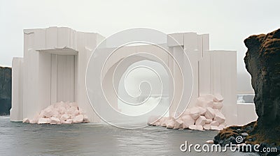 Minimalist Deconstructivist Architecture: Godafoss With Soft Colored Installations Stock Photo