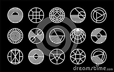 Minimalist digital line abstract circle logo bundle. Modern tech line round logo Vector Illustration