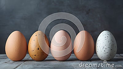 Minimalist Easter seven eggs against stylish grey and black backdrop Stock Photo