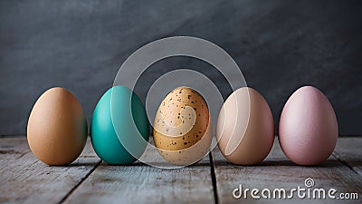 Minimalist Easter seven eggs against stylish grey and black backdrop Stock Photo