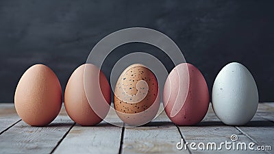 Minimalist Easter seven eggs against stylish grey and black backdrop Stock Photo