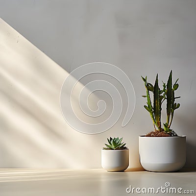 Minimalist Elegance: Still Life of Micro Cement Wall and Cactus in a High-End Environment Stock Photo