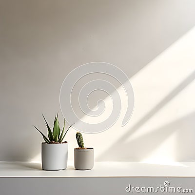 Minimalist Elegance: Still Life of Micro Cement Wall and Cactus in a High-End Environment Stock Photo