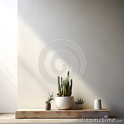 Minimalist Elegance Still Life of Micro Cement Wall and Cactus in a High-End Environment Stock Photo
