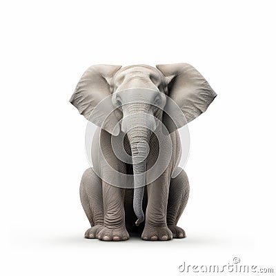 Minimalist Elephant Sitting Down On White Background Stock Photo