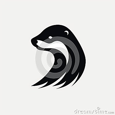 Minimalist Ferret Head Logo Illustration In Black And White Stock Photo