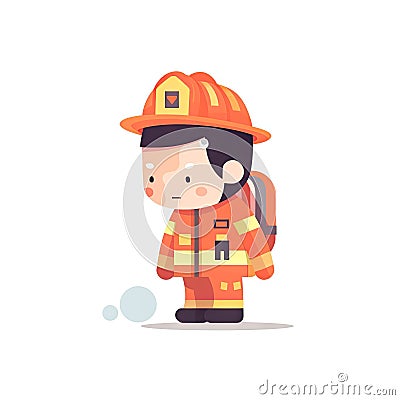 Minimalist Firefighter Cartoon Illustration on White Background for Invitations and Posters. Stock Photo