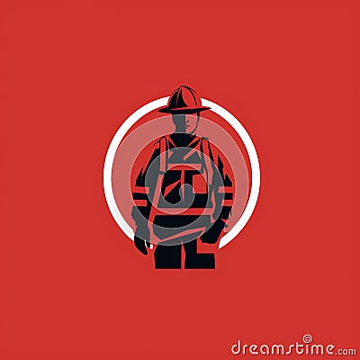 Minimalist Firefighter Icon On Red Background Stock Photo