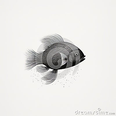 Minimalist Fish Illustration In The Style Of Nicolas Bruno And Edward Gorey Cartoon Illustration