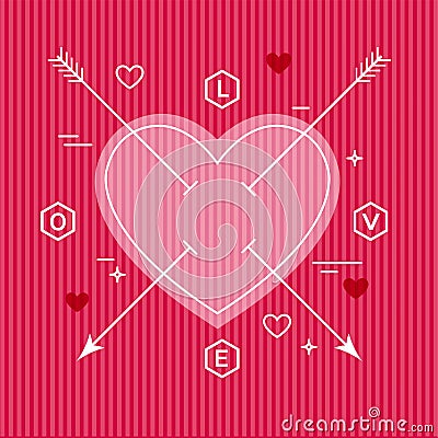 Minimalist flat hipster Valentine heart design Vector Illustration