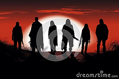 The minimalist flat style captures the haunting silhouettes of terrorists Stock Photo