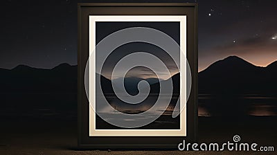 Minimalist Frame Mockup With Nocturnal Mountain Image Stock Photo