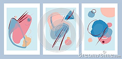 Minimalist geometric abstract art modern style simple color palette art paintings set of 3 Vector Illustration