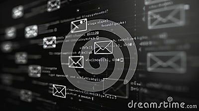 Minimalist geometric envelopes email list displayed on laptop screen for efficient organization Stock Photo