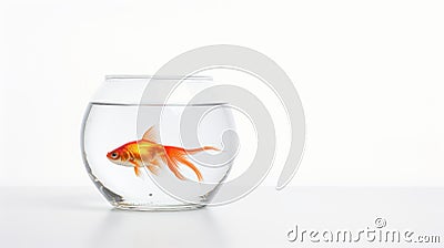 Minimalist Goldfish In Glass Bowl: A Captivating Image Of Serenity Stock Photo