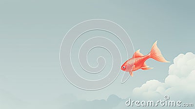 Minimalist Goldfish Swimming In The Air: Inspirational Pixel Art Stock Photo