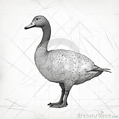 Minimalist Goose Illustration In Black Contour Lines Cartoon Illustration