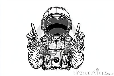 A minimalist graphic design of a male astronaut in spacesuits, depicted in a single continuous line, exploring outer Stock Photo