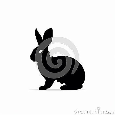 Minimalist Black Rabbit Silhouette On White Background Cartoon Illustration