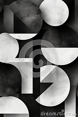 A minimalist grayscale pattern of overlapping circles and rectangles, creating an elegant and modern Stock Photo