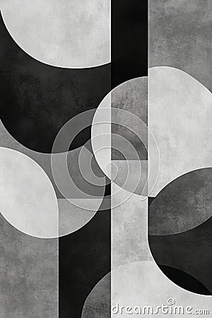 A minimalist grayscale pattern of overlapping circles and rectangles, creating an elegant and modern Stock Photo