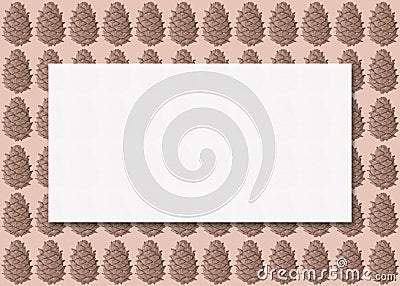 Minimalist Greeting Card Faded Vintage Illustration With Cedar Cones Pattern, Light Brown Background And Copy Space. Christmas And Stock Photo