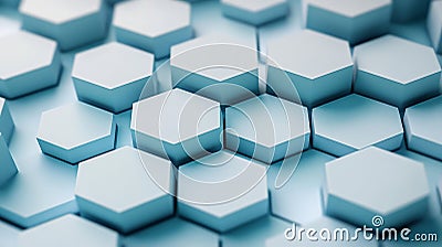 Minimalist hexagonal grid in soft pastel blue and light gray, symbolizing efficient data flow and Stock Photo