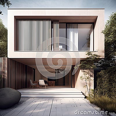 Minimalist house modern, Luxury house with lawn garden, and concrete floor,AI generated Stock Photo