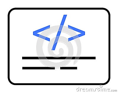 Minimalist Icon of a Code Block with HTML Tags and Horizontal Lines on White Background Stock Photo