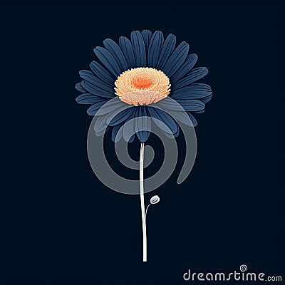 Minimalistic Blue And Orange Flower Illustration On Dark Blue Background Cartoon Illustration