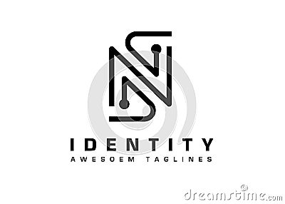 Minimalist initial letter ns digital tech logo Vector Illustration