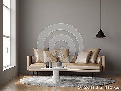 Minimalist Interior of modern living room 3D rendering Stock Photo