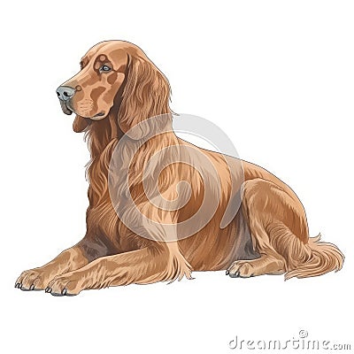 Minimalist Irish Setter Watercolor Painting on Soft Pastel Background for Invitations and Posters. Stock Photo