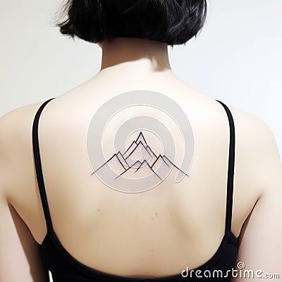 Minimalist Karst Tattoo Design: Majestic Pirin Mountains Silhouette Stock Photo
