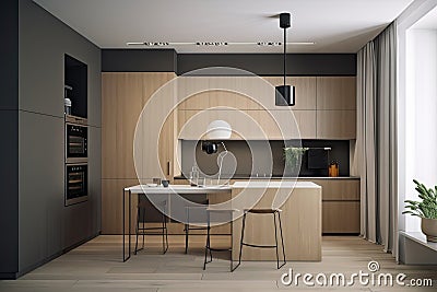 minimalist kitchen, filled with sleek appliances and simple accessories Stock Photo