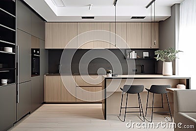 minimalist kitchen, filled with sleek appliances and simple accessories Stock Photo