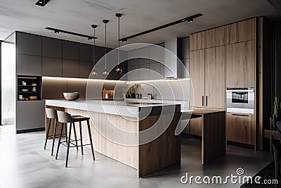 a minimalist kitchen, with sleek white appliances and zero clutter Stock Photo