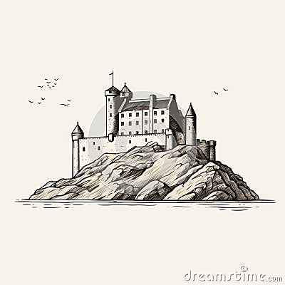 Minimalist Line Art Of Eilean Donan Castle Stock Photo