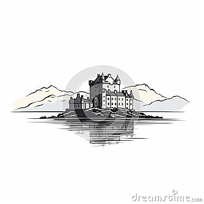 Minimalist Line Art Of Eilean Donan Castle Stock Photo