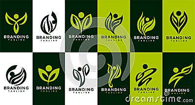 Minimalist line swoosh abstract human leaf logo design Vector Illustration