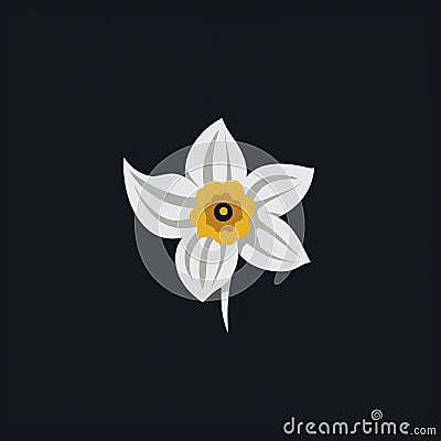 Simple Daffodil And Logo In Arctic White On Black Background Stock Photo