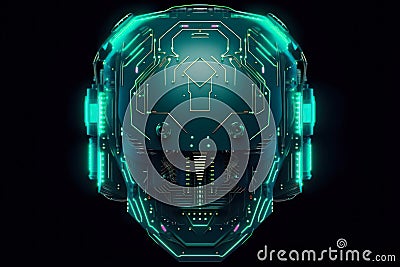 minimalist logo featuring style symmetrical robot head sci-fi, artificial intelligence technology generative ai Stock Photo