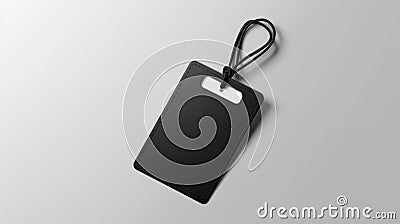 A minimalist luggage tag design featuring a blank white background and a sleek black border. Stock Photo