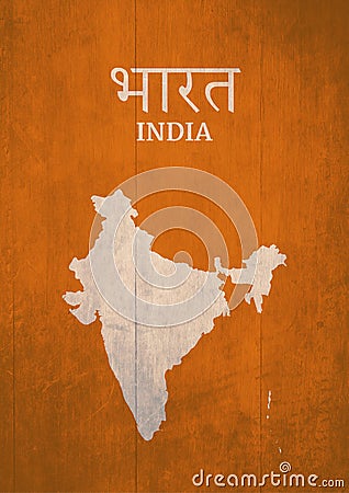 minimalist map and the name of India design with grunge metal Bright color and modern artwork with nostalgia style. poster for Stock Photo