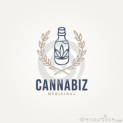 minimalist medical cannabis leaf in glass bottle line art icon logo template vector illustration design. simple modern cannabis or Vector Illustration