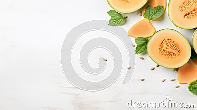 Minimalist Melon And Mint Background With Oshare Kei Style Stock Photo